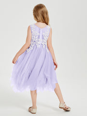 Robes de Demoiselle d'Honneur Junior en Tulle à Longueur de Mollet Lilas