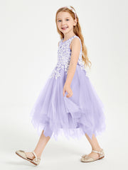 Robes de Demoiselle d'Honneur Junior en Tulle à Longueur de Mollet Lilas
