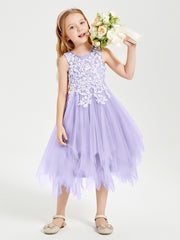 Robes de Demoiselle d'Honneur Junior en Tulle à Longueur de Mollet Lilas