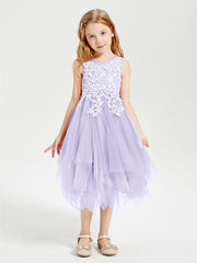 Robes de Demoiselle d'Honneur Junior en Tulle à Longueur de Mollet Lilas