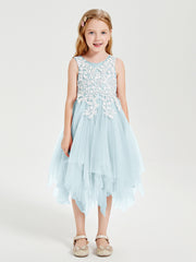 Robes de Demoiselle d'Honneur Junior en Tulle à Longueur de Mollet Brume