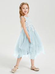Robes de Demoiselle d'Honneur Junior en Tulle à Longueur de Mollet Brume