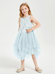 Robes de Demoiselle d'Honneur Junior en Tulle à Longueur de Mollet Brume