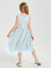 Robes de Demoiselle d'Honneur Junior en Tulle à Longueur de Mollet Brume