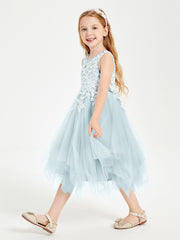 Robes de Demoiselle d'Honneur Junior en Tulle à Longueur de Mollet Brume