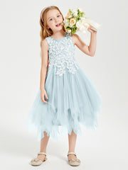 Robes de Demoiselle d'Honneur Junior en Tulle à Longueur de Mollet Brume