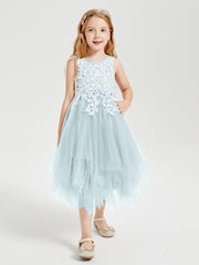 Robes de Demoiselle d'Honneur Junior en Tulle à Longueur de Mollet Brume