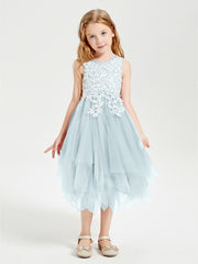 Robes de Demoiselle d'Honneur Junior en Tulle à Longueur de Mollet Brume