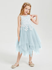 Robes de Demoiselle d'Honneur Junior en Tulle à Longueur de Mollet Brume