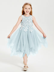 Robes de Demoiselle d'Honneur Junior en Tulle à Longueur de Mollet Brume