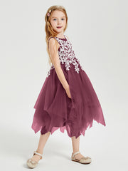 Robes de Demoiselle d'Honneur Junior en Tulle à Longueur de Mollet Mûre