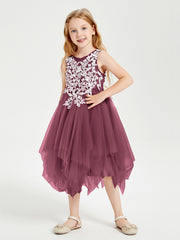Robes de Demoiselle d'Honneur Junior en Tulle à Longueur de Mollet Mûre