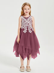 Robes de Demoiselle d'Honneur Junior en Tulle à Longueur de Mollet Mûre