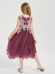 Robes de Demoiselle d'Honneur Junior en Tulle à Longueur de Mollet Mûre
