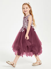 Robes de Demoiselle d'Honneur Junior en Tulle à Longueur de Mollet Mûre