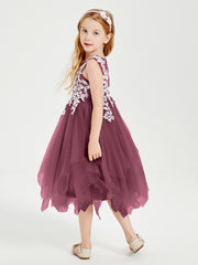 Robes de Demoiselle d'Honneur Junior en Tulle à Longueur de Mollet Mûre