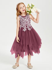 Robes de Demoiselle d'Honneur Junior en Tulle à Longueur de Mollet Mûre
