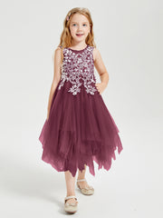 Robes de Demoiselle d'Honneur Junior en Tulle à Longueur de Mollet Mûre