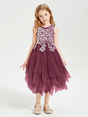 Robes de Demoiselle d'Honneur Junior en Tulle à Longueur de Mollet Mûre