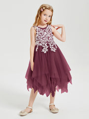 Robes de Demoiselle d'Honneur Junior en Tulle à Longueur de Mollet Mûre