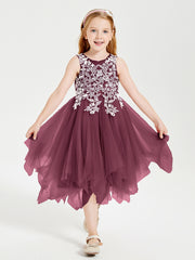 Robes de Demoiselle d'Honneur Junior en Tulle à Longueur de Mollet Mûre