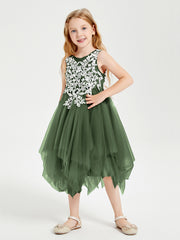 Robes de Demoiselle d'Honneur Junior en Tulle à Longueur de Mollet Olive Verte