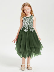 Robes de Demoiselle d'Honneur Junior en Tulle à Longueur de Mollet Olive Verte