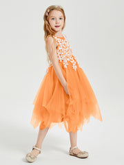 Robes de Demoiselle d'Honneur Junior en Tulle à Longueur de Mollet Orange
