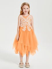 Robes de Demoiselle d'Honneur Junior en Tulle à Longueur de Mollet Orange