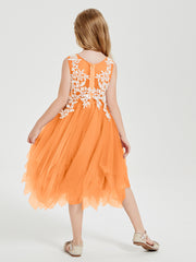 Robes de Demoiselle d'Honneur Junior en Tulle à Longueur de Mollet Orange