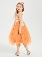 Robes de Demoiselle d'Honneur Junior en Tulle à Longueur de Mollet Orange