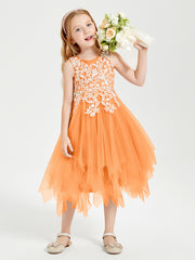 Robes de Demoiselle d'Honneur Junior en Tulle à Longueur de Mollet Orange