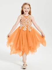 Robes de Demoiselle d'Honneur Junior en Tulle à Longueur de Mollet Orange