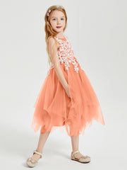 Robes de Demoiselle d'Honneur Junior en Tulle à Longueur de Mollet Papaye