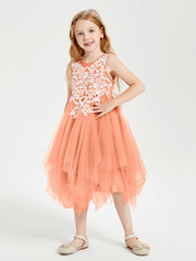 Robes de Demoiselle d'Honneur Junior en Tulle à Longueur de Mollet Papaye