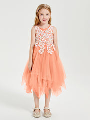 Robes de Demoiselle d'Honneur Junior en Tulle à Longueur de Mollet Papaye