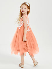 Robes de Demoiselle d'Honneur Junior en Tulle à Longueur de Mollet Papaye
