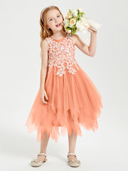 Robes de Demoiselle d'Honneur Junior en Tulle à Longueur de Mollet Papaye