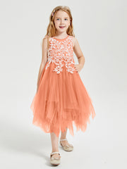 Robes de Demoiselle d'Honneur Junior en Tulle à Longueur de Mollet Papaye