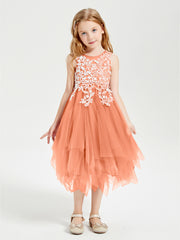 Robes de Demoiselle d'Honneur Junior en Tulle à Longueur de Mollet Papaye