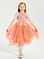 Robes de Demoiselle d'Honneur Junior en Tulle à Longueur de Mollet Papaye