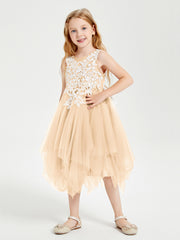 Robes de Demoiselle d'Honneur Junior en Tulle à Longueur de Mollet Pêche