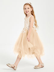 Robes de Demoiselle d'Honneur Junior en Tulle à Longueur de Mollet Pêche