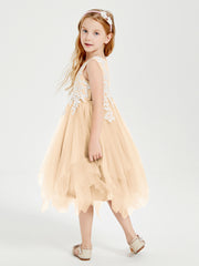 Robes de Demoiselle d'Honneur Junior en Tulle à Longueur de Mollet Pêche