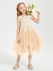 Robes de Demoiselle d'Honneur Junior en Tulle à Longueur de Mollet Pêche