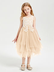 Robes de Demoiselle d'Honneur Junior en Tulle à Longueur de Mollet Pêche
