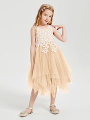 Robes de Demoiselle d'Honneur Junior en Tulle à Longueur de Mollet Pêche