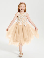 Robes de Demoiselle d'Honneur Junior en Tulle à Longueur de Mollet Pêche