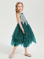 Robes de Demoiselle d'Honneur Junior en Tulle à Longueur de Mollet Paon