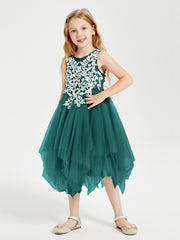 Robes de Demoiselle d'Honneur Junior en Tulle à Longueur de Mollet Paon